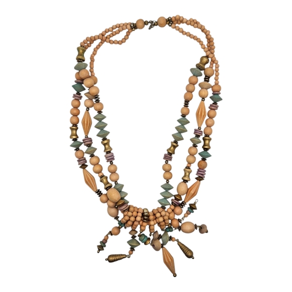 Wooden Costume Jewelry Lot of 4  Statement Necklaces - Picture 3 of 6